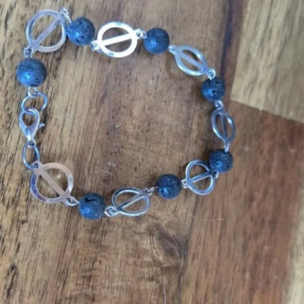 Men's Lava Stone Aromatherapy Bracelet  Silver Tone Link Chain - Picture 3 of 4